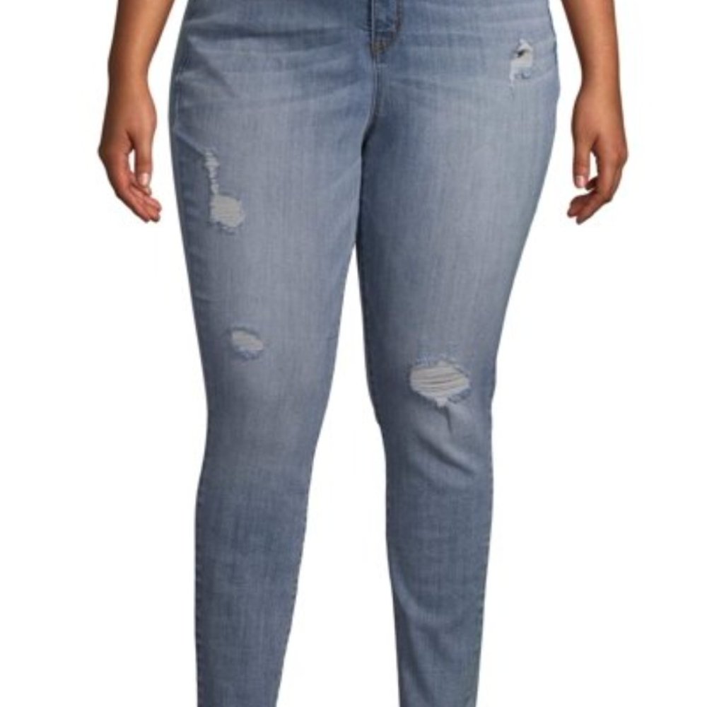 Terra & Sky Skinny High Rise Stretch Destructed Denim Jeans 16W